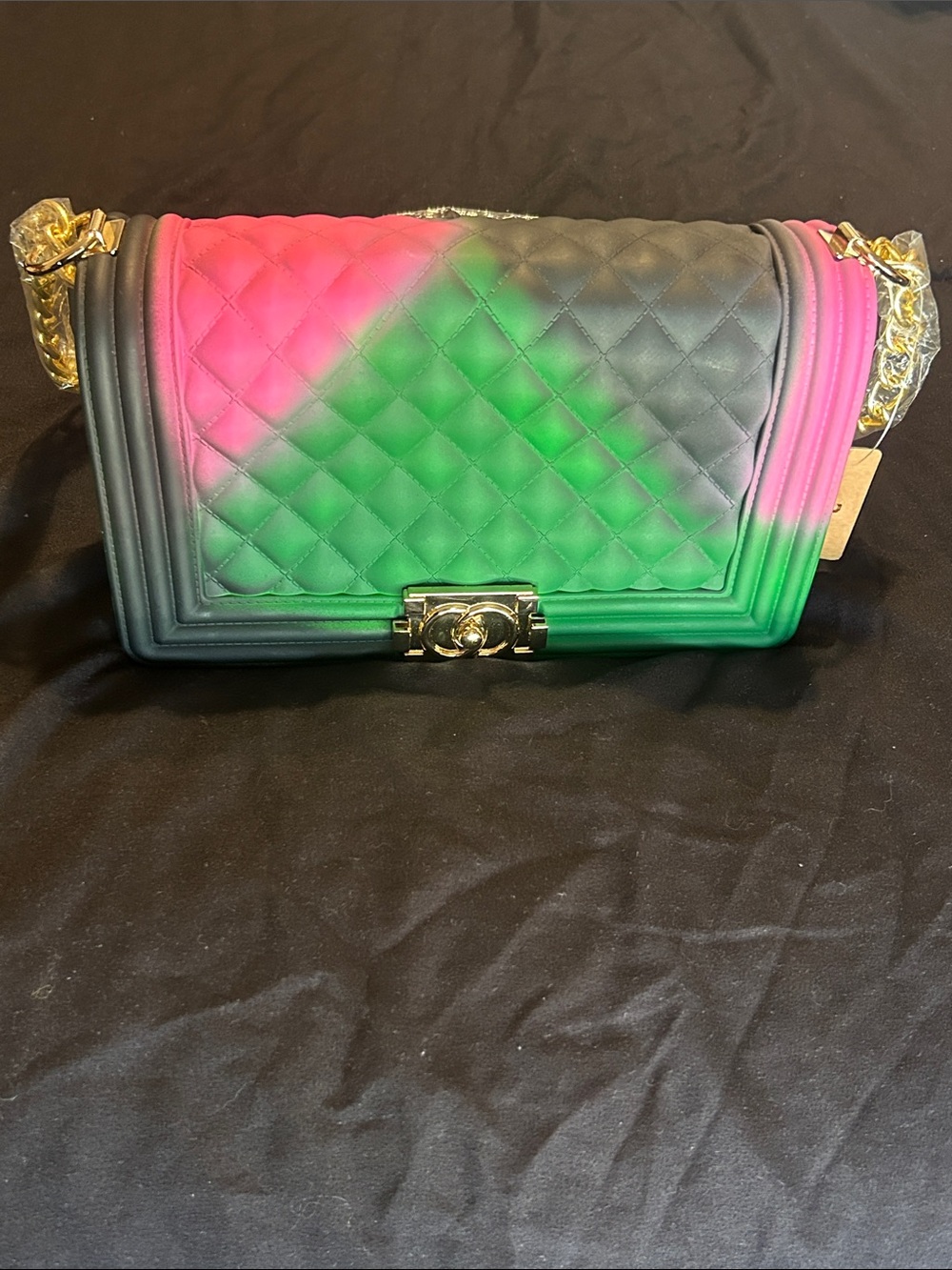 Quilted Gradient Crossbody Bag - Pink & Green